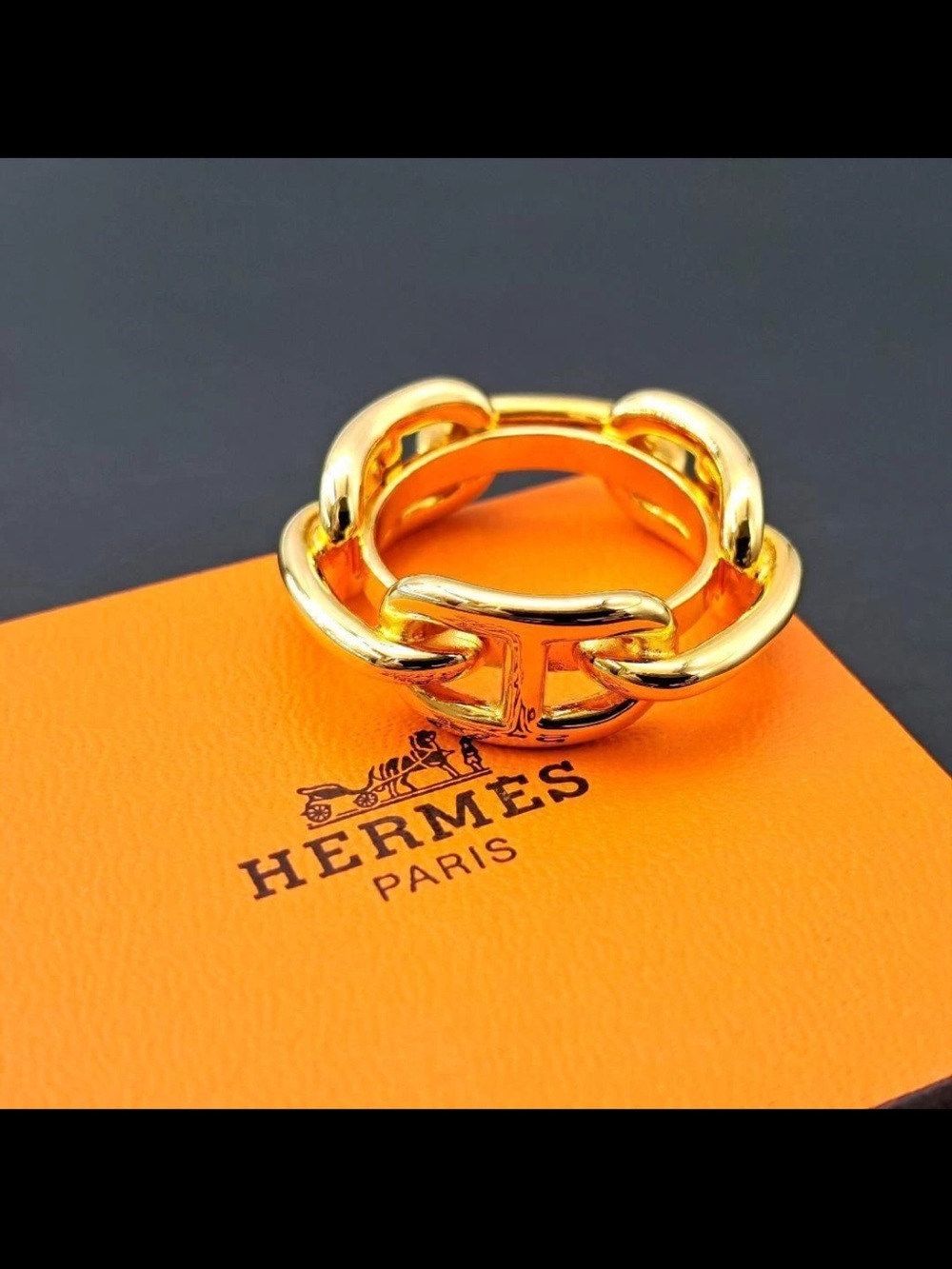 Hermès Gold Chaine d’Ancre Link Scarf Ring - Gold